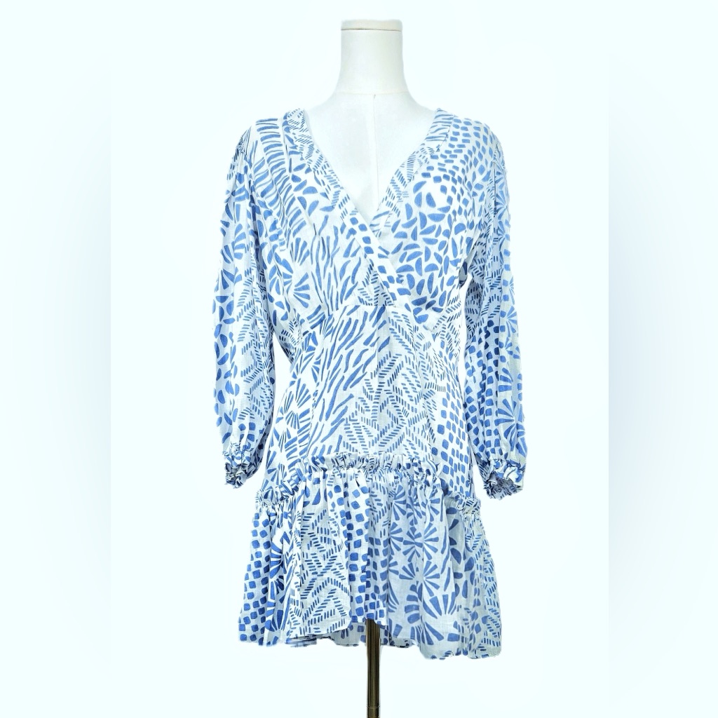 Alexis Blue And White Long Sleeve Dress Size Large